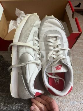 Nike Women’s White & Light Gray Sneakers with Red Accents